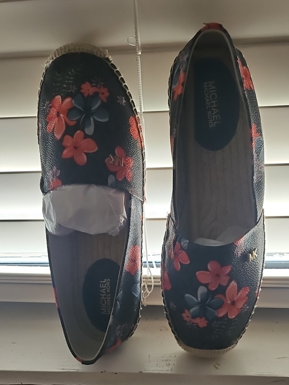 Michael Kors Navy Espadrille Slip-Ons with Pink & Coral Floral Print
